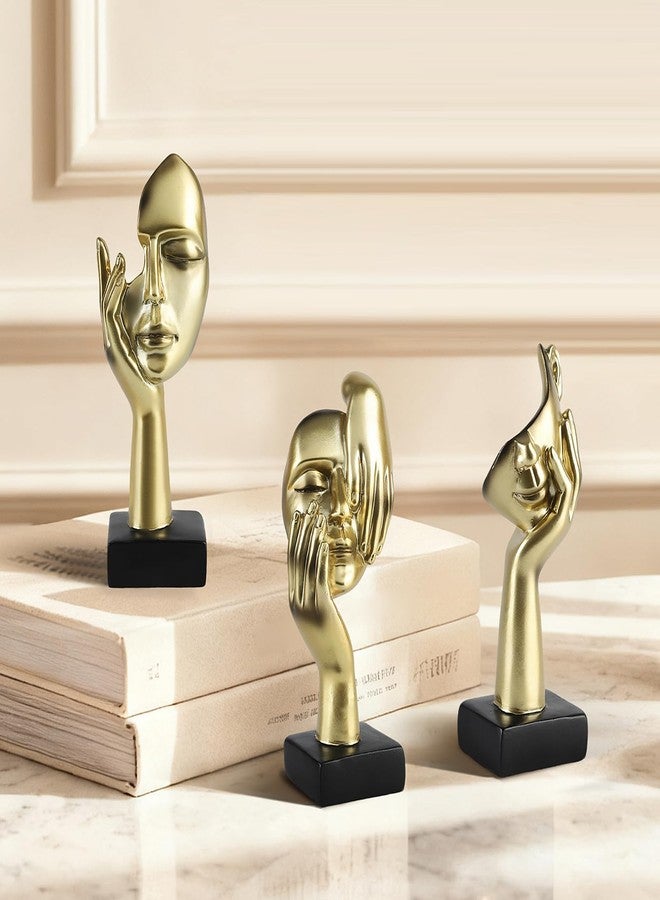 Magicsculp Modern Living Room Decoration - Gold Abstract Sculpture Decor For Shelves, Thinker Statues Set Of 3, Resin Face Knick Knacks Home Decor For Office Bookshelf, Shelf Side, Table, Gift For Friends - Image 3